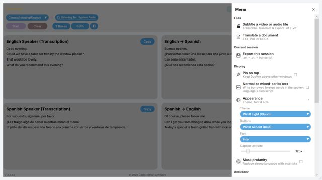 Themes and font settings